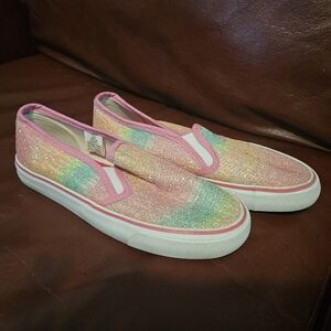 Colorful Glitter Slip-On Sneakers, Size 2 US (Kids/Women)